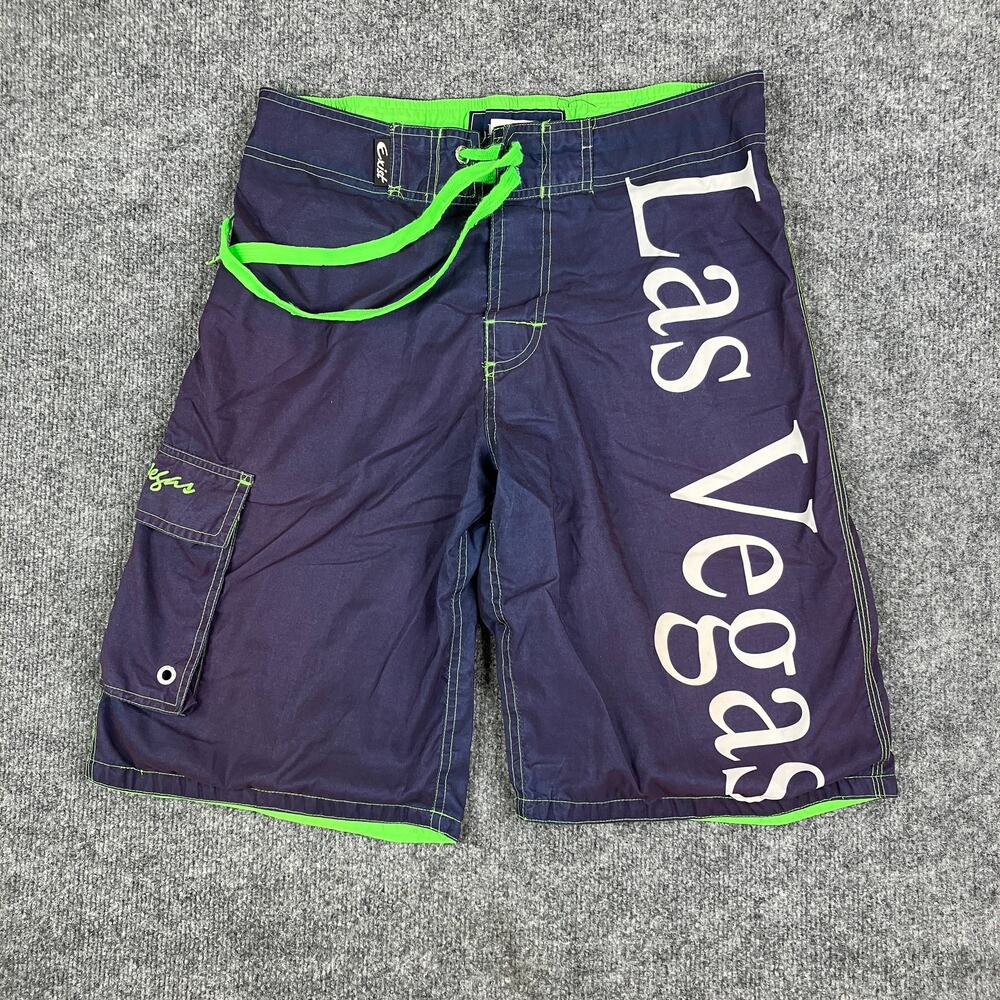 Exist Swim Trunks‎ Mens 30 Navy Green Las Vegas Board Shorts Pocket Drawstring